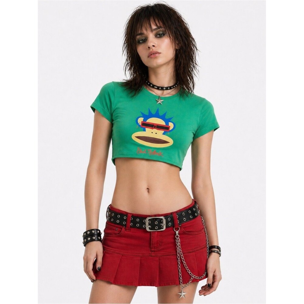 Paul Frank Julius Monkey Green Reworked Crop Top Size Small Y2K Grunge Punk
